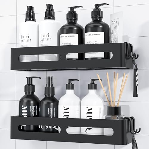 Kitsure Duschablage ohne Bohren - 2er-Pack, Duschregal ohne Bohren mit großer Kapazität, rostfreies wandmontiertes Badezimmer organizer, Selbstklebende Duschablage, 33.5 x 12.0 x 5.5 cm, Schwarz