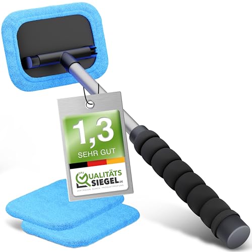 Walser Scheibenreiniger Auto, Qualitätssieger Sehr Gut* Autoscheiben Innenreiniger Teleskop-Funktion 26-42 cm ausziehbar, Windschutzscheiben Reiniger, Auto Scheibenreiniger innen + 2 Mikrofasertücher
