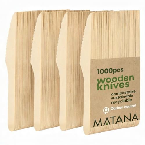 MATANA 1000 Premium Holzmesser für Partys, Kindergeburtstag, Picknick & Mehr - Stabil, Kompostierbar, Umweltfreundlich, Biologisch Abbaubar