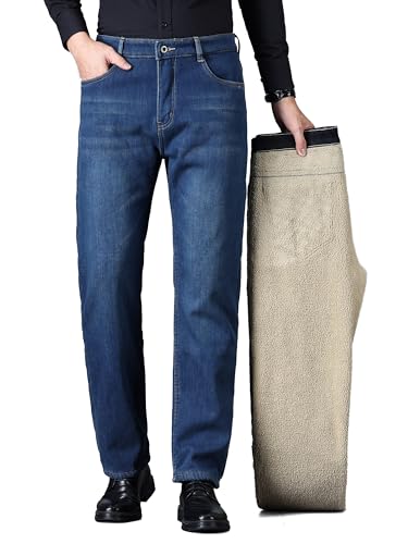 ziilay Verdickte Lammfleece Thermojeans Herren Thermohose Schneehose Teddyfleece gefütterte Winterhose Stretch 8315hFGBL32W30L