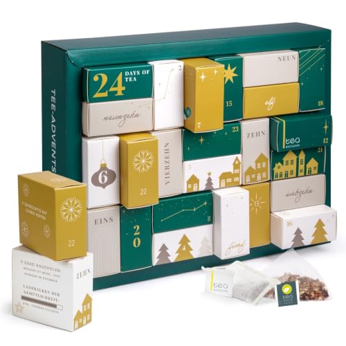 Erlebnis Tee Adventskalender 2026, Tee in Pyramidenbeutel | großer Weihnachtskalender (37x29cm) mit 24 verschiedenen Tee Sorten und weiteren Überraschungen