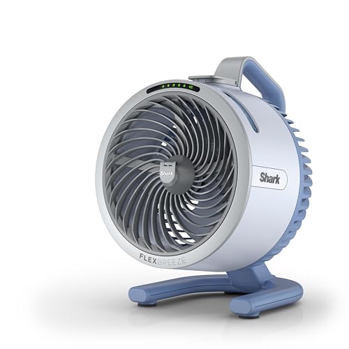 Shark FlexBreeze HydroGo Starker Ventilator mit Sprühnebel, Kühlung für drinnen & draußen, leise & langlebig, kabelgebunden & kabellos, kompakt & leicht,5 Geschwindigkeiten, Gletscher FA050EUBL