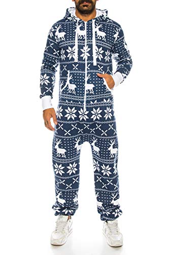 Crazy Age Kuscheliger Jumpsuit Sweat Overall Ganzkörperanzug mit Renntier- Eiskristalle Motive CA-J-603 Relaxen Chillen (Nevi (905), M)