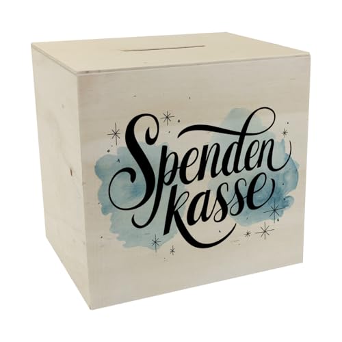 Spendenkasse Aquarell-Illustration Spardose aus Holz - im modernen Stil mit eleganter Aquarell-Illustration und geschwungener Schriftart für stilvolle Spenden