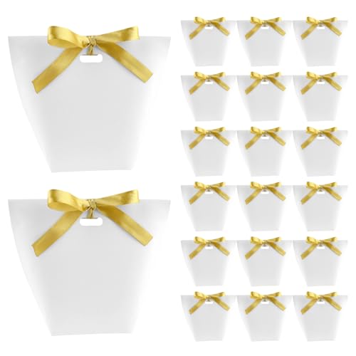lioewhu Geschenktüten mit Schleifenband, 20 Stück Kleine Geschenktüte, 12x10cm Weiße Geschenktaschen Papier, Geburtstagstüten, Hochzeitstüten, Papiertüten für Geburtstag, Hochzeit, Weihnachten