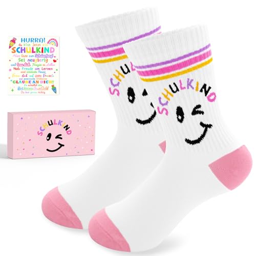 WAMIOKAGRO Schulkind Socken Baumwolle 25-34, Geschenke zur Einschulung Mädchen, Schultüte Füllung, Socken Schulkind 2026 Mädchen Einschulung Geschenke Schulanfang Geschenk Zuckertüte Füllung