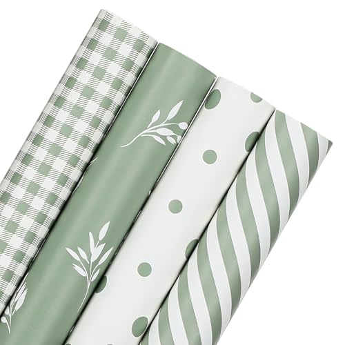 woric 4 Rollen Geschenkpapier Salbeigrün, 43cmx3m Geschenkpapier Hochzeit