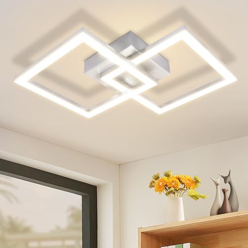 ZMH LED Deckenlampe Deckenleuchte Flur - Flurlampe Modern Design 47CM Küche 3000K Warmweiße Küchenlampe Silber 24W Eckig Schlafzimmerlampe innen Wohnzimmerlampe für Schlafzimmer Wohnzimmer Büro