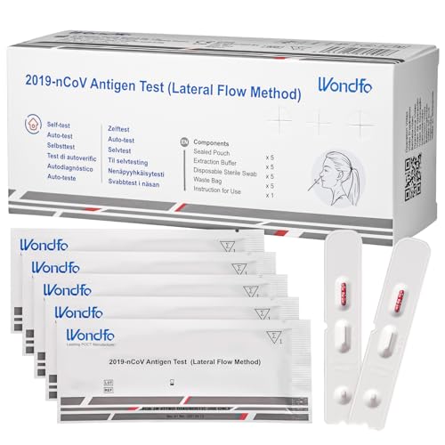 Wondfo Corona Schnelltest 5 Stück Covid 19 Antigen Selbsttest Corona Tests Nasen-Selbsttest für zu Hause SARS-CoV-2