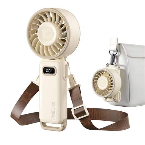 Diveblues Handventilator Tragbarer Turbo-Ventilator mit 100 Stufen und 7,4m/s Starkem Luftstrom, 180° Faltbarer 4-in-1 Mini-Ventilator für Hand, Hals und Tisch, Aufladbar für Sommer, Reise und Outdoor
