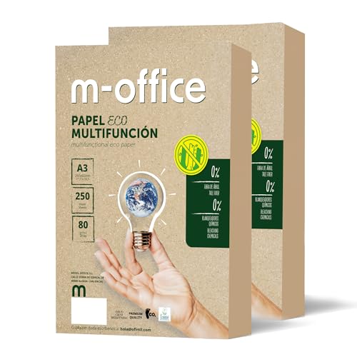 Recyclingpapier, DIN A3, 80 g, Papier für Kopierer und Drucker, 2 Packungen mit 250 Blatt A3, 100% Recyclingpapier, m-office (500 Blatt)