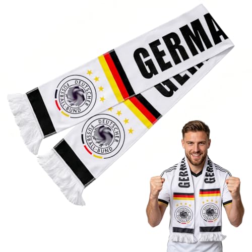 GTJEOI Deutschland Schal Fussball, 145 x 17 cm Deutschland Fußball Fanschal für Herren Damen Kinder, Deutschland Schal mit Fransen, Klassischer Fußballschal für Stadion & Public Viewing Party