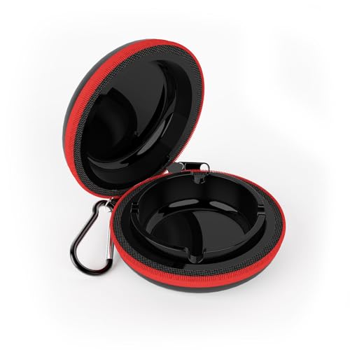 Juspota Zigaretten Taschenaschenbecher, Reißverschluss Tragbarer Mini Aschenbecher Geruchsdicht für Unterwegs, Wandern, Camping, SchwarzRot