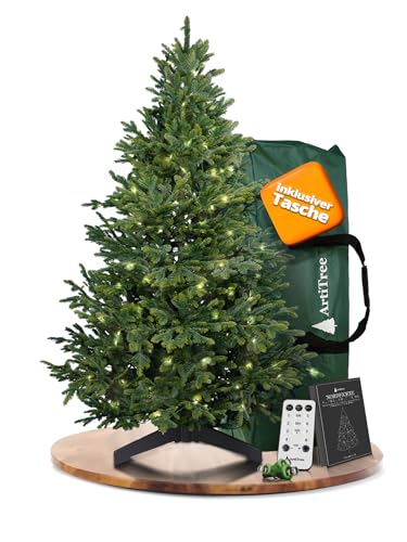 ArtiTree Künstlicher Weihnachtsbaum 180 cm – 100 % Spritzguss Nordfichte mit LED | Premium Tannenbaum naturgetreu inkl. FSC-Holzständer & Aufbewahrungstasche