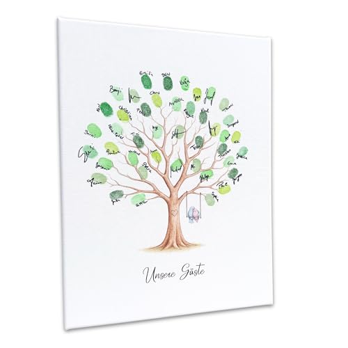 KATINGA Leinwand zur Hochzeit – Bild für Fingerabdrücke mit Baum - Personalisiert oder mit „Unsere Gäste“ – Hochzeitsbaum – Gästebuch als Geschenkidee (30x40 Unsere Gäste)