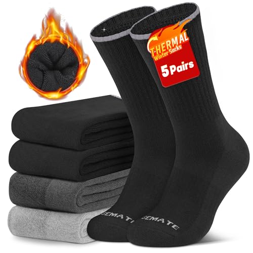 CLOSEMATE 5 Paar Thermosocken Herren 39-42 43-46 47-50 Wintersocken Warme Socken Gekämmte Baumwollsocken Wandersocken Trekkingsocken Arbeitssocken Haussocken Schwarz Dunkelgrau Hellgrau M