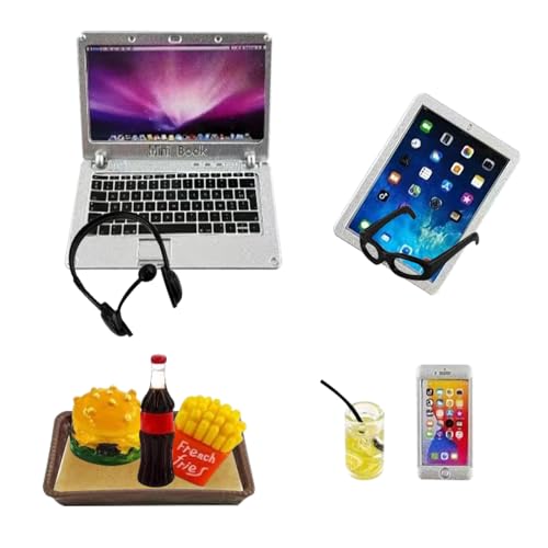 Qwrqwr Miniatur Laptop und Smartphone als Wichtel Zubehör für Barbie Möbel 1:12 Metall Simulation für Puppenhaus Lernen Barbie Zubehör und Elf on The Shelf Weihnachtsdeko