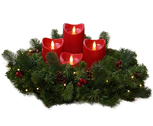 Bonetti Künstlicher Adventskranz mit Lichterkette und 4 LED Kerzen | Batteriebetrieben | Sicher in der Anwendung | Tannenkranz mit Zapfen und Beeren | Ø 40cm