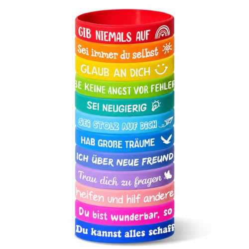24 Stück Motivationsarmbänder Kinder auf Deutsc 18 cm Silikonarmband