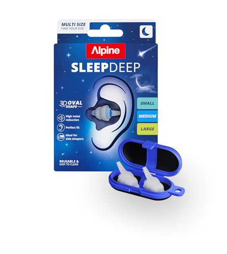 Alpine SleepDeep Ohrstöpsel zum Schlafen – Seitenschläfer & Schnarchen – ultraweiche geräuschreduzierende Ohrstöpsel – 27 dB SNR – hypoallergen, siliconfrei – 3 Paar (S, M, L)
