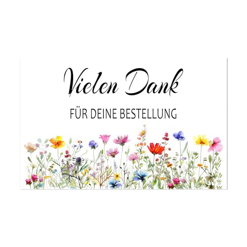 Danke für deine Bestellung Karte 100 Stück – 8,5 x 5,5 cm – Vielen Dank für deine Bestellung – Matt, 300g Papier, Wasserabweisend – Für Etsy, Kleinunternehmer, Handmade Verpackung (Blumenwiese)
