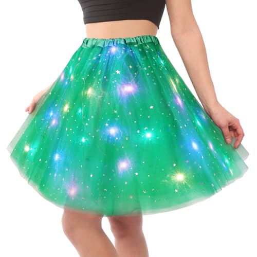 URAQT Tüllrock Damen LED Tütü Erwachsene, Tutu Rock LED, 40CM(Grasgrün)