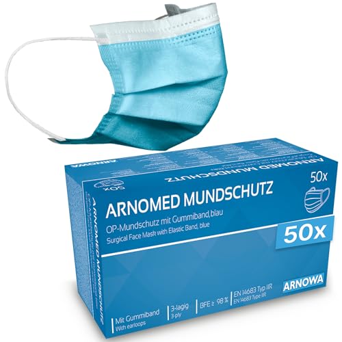 ARNOMED 50x Medizinische Mundschutz-Maske Blau, Op Maske Typ IIR