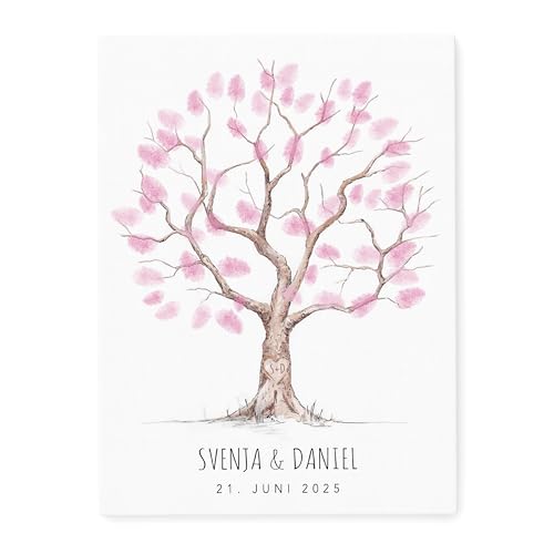 DEL MÀ Unique & Personal Leinwand Hochzeit Fingerabdruck personalisiert Hochzeitsbaum mit Herz Hochzeit Gästebuch Mal Anders Alternative mit Fingerabdrücke 30x40 cm (OHNE Farbe)