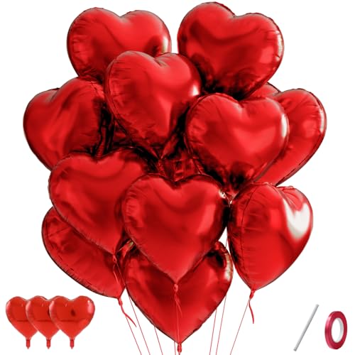 25 Stück Herzluftballons Rot, 18 Zoll Herz Luftballons Rot Valentinstag Deko Herzballons Romantisch Luftballons Hochzeit für Valentinstag Deko Valentines Day Romantik Heiratsantrag Marry Me Verlobung