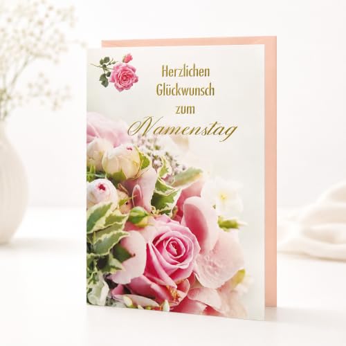 Michel Verlag Elegante Glückwunschkarte Zum NAMENSTAG | Klappkarte liebevoll gestaltet | Grußkarte zum Gedenktag Heilige, für Freunde Familie Kollegen | inkl. Umschlag, Format 17x12cm, Made in DE