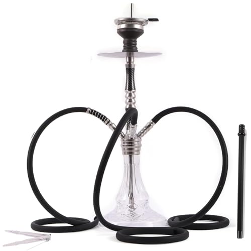 RMAN® Shisha Set Aluminium 66cm Wasserpfeife Komplett 4 Anschlüssen mit Premium Zubehör incl. 3 Shisha Schlauch, Tauchrohr, Kaminkopf, Diffusor, Bowl - Silber