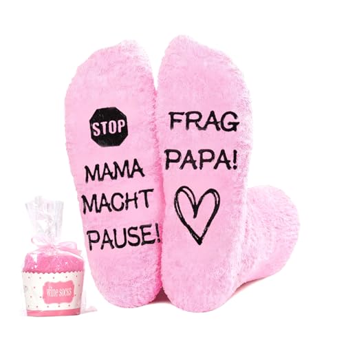 Mama Geburtstagsgeschenk,Geschenke für Frauen Mutter Geschenk Geburtstag Frau Lustige Socken Damen Happy Socks Kuschelsocken Mama Macht Pause Frag Papa,für Beste Freundin Mütter Ehefrau Weihnachten