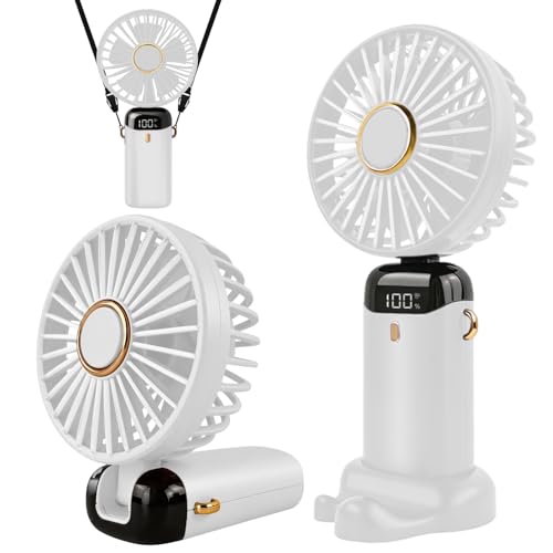 Jsdoin Handventilator, Tragbarer Mini Ventilator, Wiederaufladbar, Kleiner Taschenventilator Mit 5 Geschwindigkeitsstufen, Faltbarer USB-Ventilator für Büro, Outdoor (Weiß)