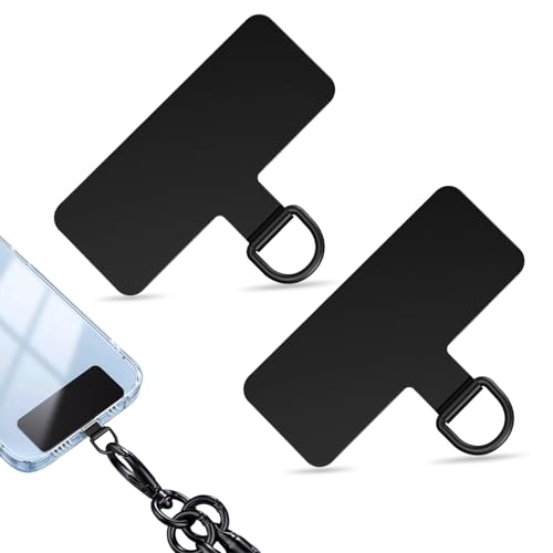 2 Stück Handykette Pads mit Metallring,Handy Patch,Universeller Handytrageband Pads ohne Klebstoff,Handyschnur Zubehör mit Edelstahl Karabiner,Handykette Pads für Die Meisten Smartphones (2 Schwarz)