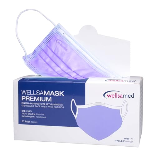 Wellsamed Wellsamask 50 Stück medizinischer Mundschutz Type IIR mit Gummizug, einfarbig Lavendel Lila