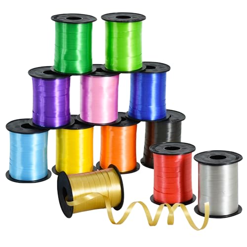 Ringelband, 12 Colors Ballon-Ringelbänder-Set, 220 m, Ballonschnur für DIY-Dekoration, Geschenkverpackung, Bänder und Schleifen für Weihnachten, Neujahr, Geburtstag