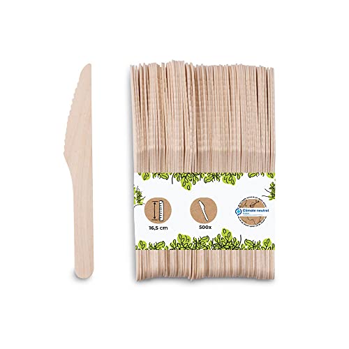 BIOZOYG Einwegmesser Holz 500 Stück 16,5cm | Essbesteck Messer Holzbesteck Einweg Bio Einweggeschirr Holz Einwegbesteck Holzmesser Einmalbesteck Schmiermesser wooden Knife Besteck
