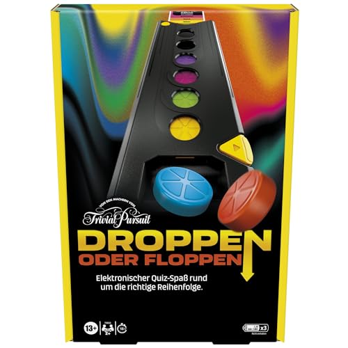 Droppen oder Floppen, elektronisches Partyspiel von den Machern von Trivial Pursuit - Deutsche Version, schneller Spielverlauf für viel Action