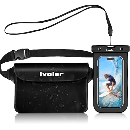 ivoler 2-in-1-Set mit wasserdichter Handytasche, Gürteltasche, wasserdicht, für Smartphones, für Camping, Wassersport, Kajak, Angeln, Rafting (schwarz)