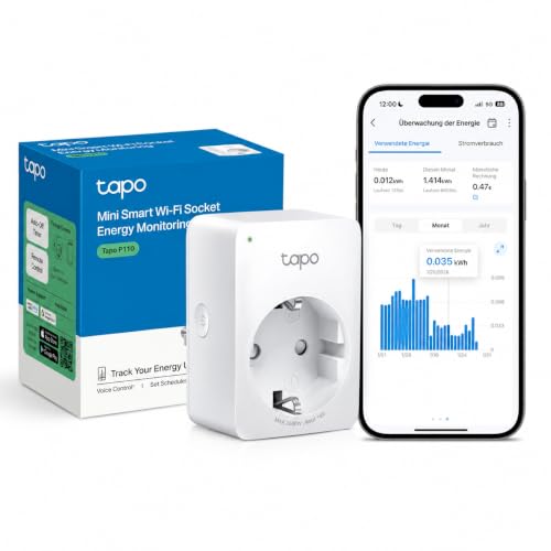 TP-Link Tapo Smart WLAN Steckdose P110 mit Energieverbrauchskontrolle, Smart Home Alexa funktioniert mit Google Home, Sprachsteuerung, Fernzugriff, Kein Hub notwendig, Mini