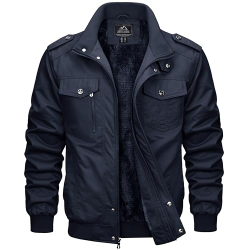 MAGCOMSEN Herren Winterparka Winter Jacke Winddicht Winterjacke Bomberjacke US Army Feldjacke Herren Gefüttert Cargo Übergangsjacke Dunkelblau M