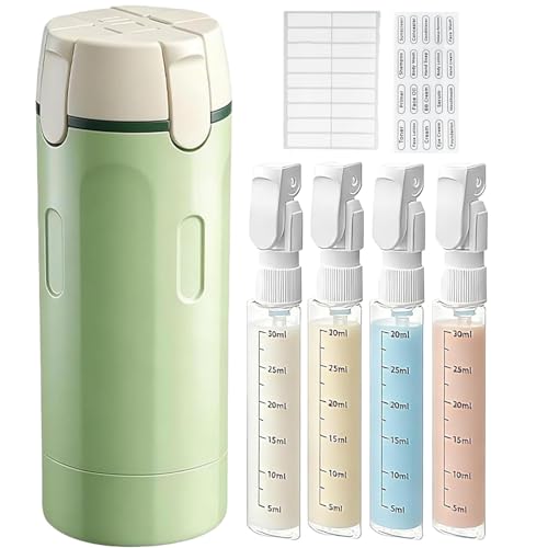 4 in 1 Reiseflaschen zum Befüllen, 4 in 1 Reisespender, Grün, 30ml×4