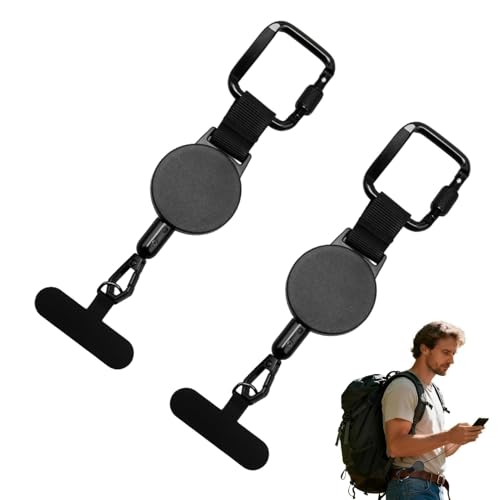 HOMTRAK 2 Stück Handysicherung Outdoor Ausziehbar, Handy Diebstahlschutz Band mit Karabiner, modifizierbares Handy-Seil, Einziehbare Smartphone Sicherung für Skifahren, Wandern, Reisen & Alltag