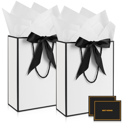 Geschenktüten für Geschenk, 2 Stück mittelgroße Geschenktüten mit 2 Verpackungen und 2 Karten, Papier-Geschenktüten mit Griffen für Damen und Herren, Geburtstag, Hochzeit, Party