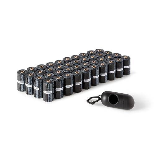 Amazon Basics Hundekotbeutel mit Spender und Leinenclip, Unparfümiert, 600 Beutel (40 Packungen mit je 15 Beuteln), Schwarz