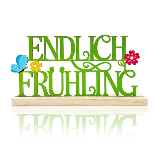 Frühlingsdeko Holz, Endlich Frühling mit Schmetterling Blumen, Deko Frühling, Tischdeko, Osterdeko Fensterbank, Geschenk für Küche Balkon Tisch Fensterbanks Hinstellen