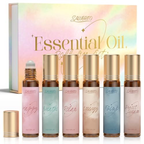 SALUBRITO Ätherische Öle Set, Roll On Ätherische Ölmischungen Set, Aromatherapie Öle für Massage, Körperpflege - Entspannen, Glücklich, Atmen, Fokus, Energie, Süßer Traum, Geschenk für Frauen