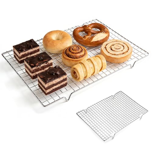 Kuchengitter Abkühlgitter 43x29 cm - Gitterrost Carbon Steel Antihaft, Robust und Stabil - Backgitter Rechteckig für Kuchen, Auskühlen, Backen und Grillen, Zum Abkühlen von Brot und Keksen - Silber