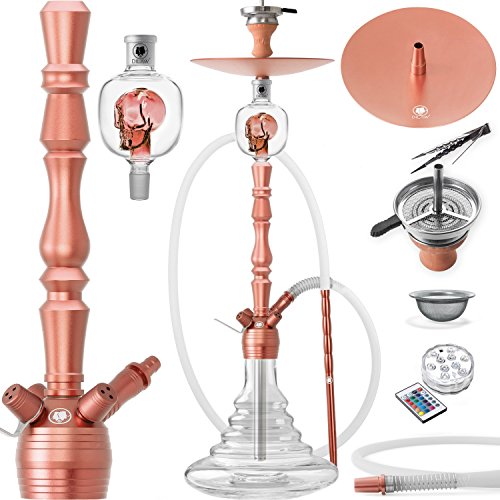 DILAW® Shisha Set Vatos 93cm Aluminium Wasserpfeife Hookah Profi Zubehör Komplett-Set bis 4-Anschlüsse inkl. LED Licht, Kaminkopf, Molassefänger, Silikonschlauch, Alu Mundstück, Tonkopf, Kaminaufsatz