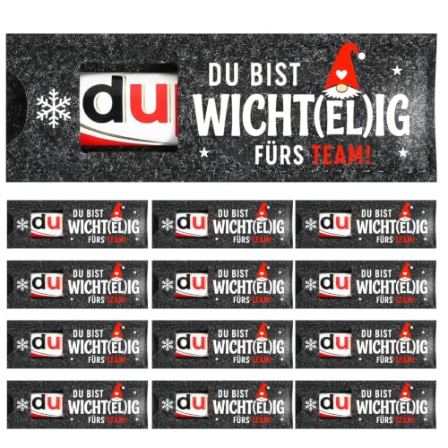 12 Stück Mitarbeiter Weihnachtsgeschenke, Filz Schokoriegel Hüllen 14 x 5 cm, Team Geschenk mit Wichtel Motiv, Geschenke für Mitarbeiter und Kleine Geschenke für Kollegen Team Ohne Schokolade